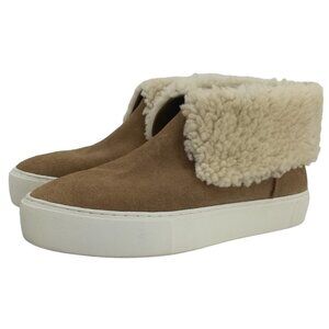 Ugg Lynus Chestnut Suede Sheepskin Fold Over Low Boots Size 7 Ankle Shearling